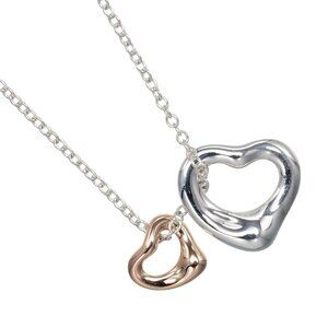 TIFFANY&Co. Double open heart Necklace 0.4"＆0.3" Silver925/K18 Pink Gold...